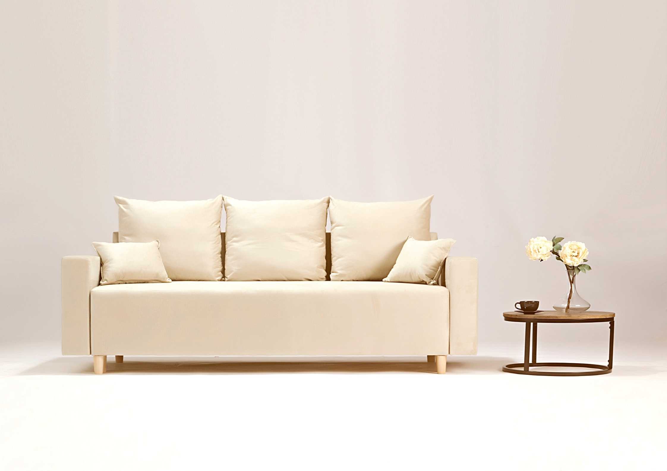 Beżowa skandynawska sofa rozkładana